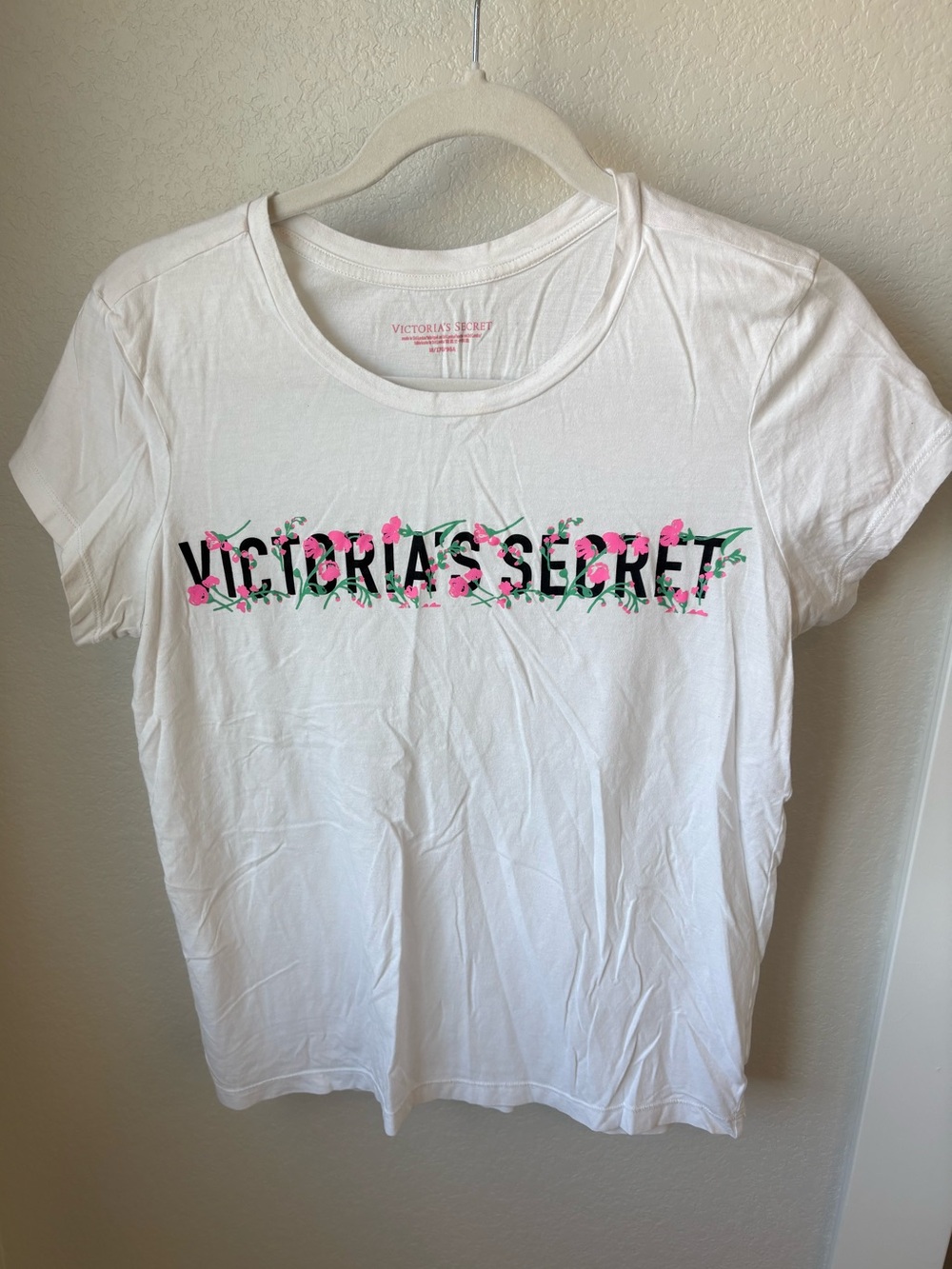 Victoria's Secret White Tee with Pink Floral Logo